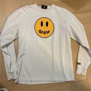 Drew House White Long Sleeve Tee with Yellow Smiley
